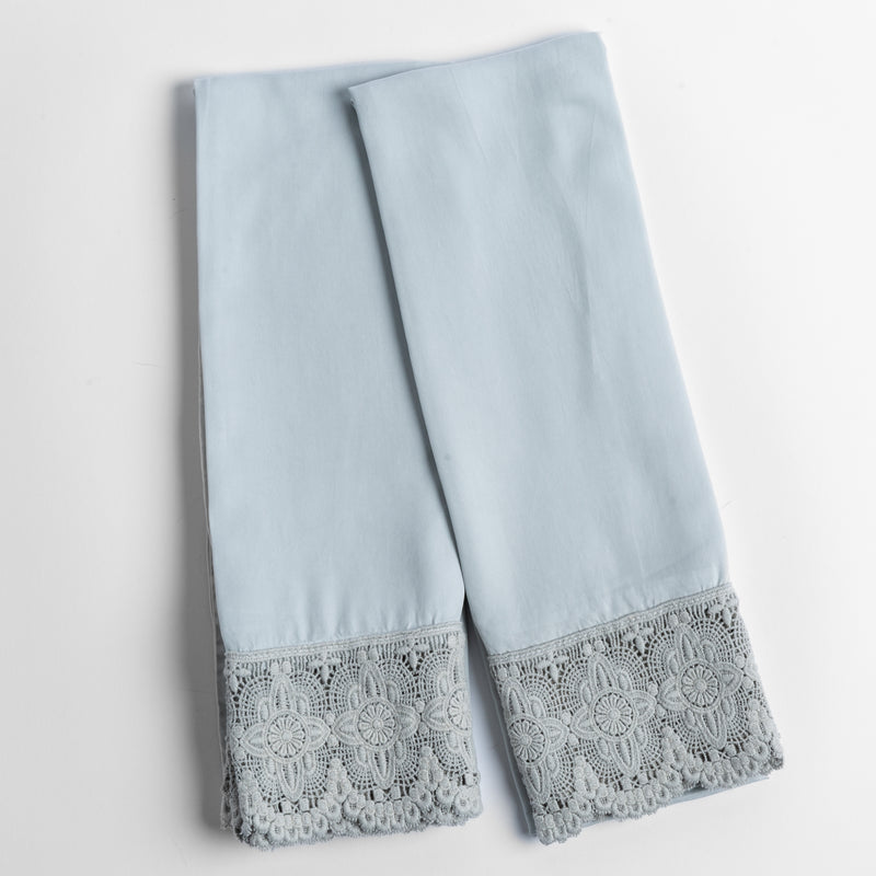 Bella Notte Linens MADERA LUXE PILLOWCASE WITH DONELLA LACE Cloud