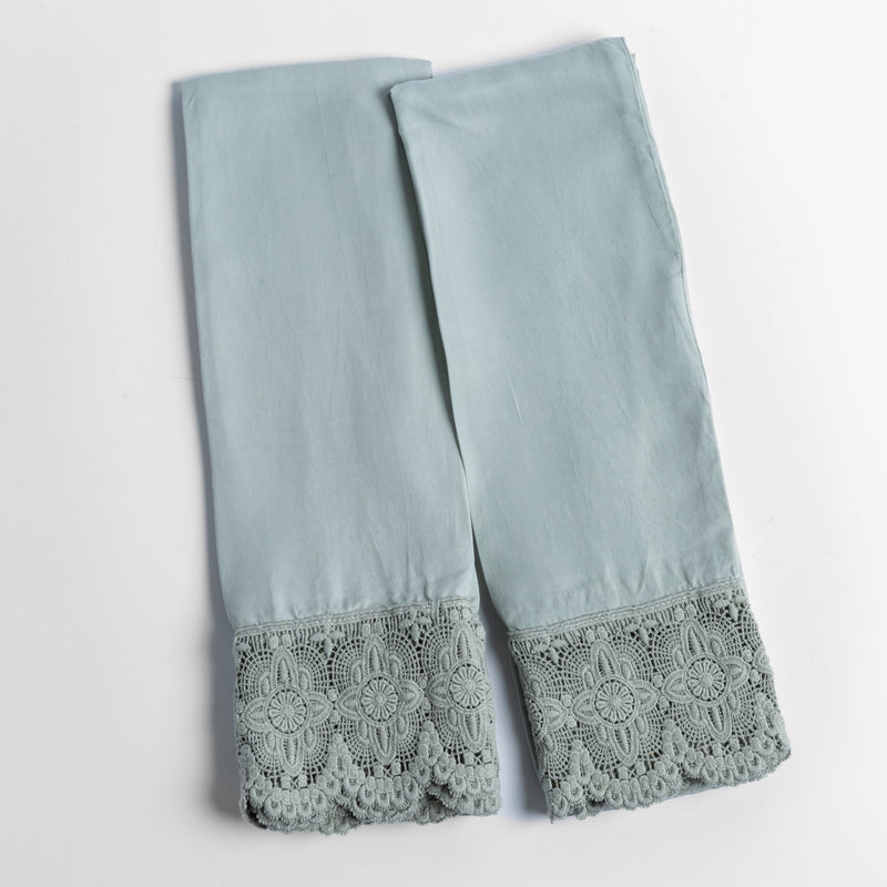 Bella Notte Linens MADERA LUXE PILLOWCASE WITH DONELLA LACE Eucalyptus