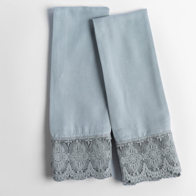 Bella Notte Linens MADERA LUXE PILLOWCASE WITH DONELLA LACE Mineral
