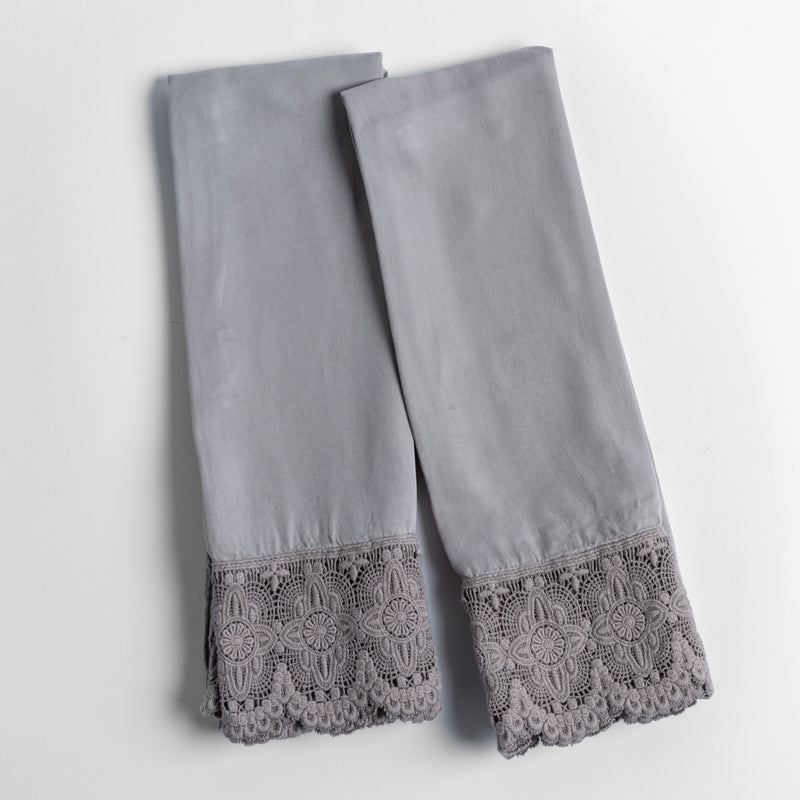 Bella Notte Linens MADERA LUXE PILLOWCASE WITH DONELLA LACE Moonlight