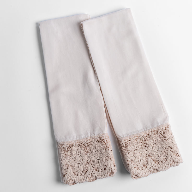 Bella Notte Linens MADERA LUXE PILLOWCASE WITH DONELLA LACE Pearl