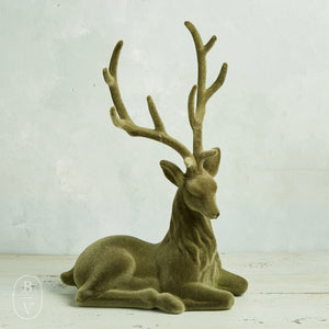 Raz Imports GREEN FLOCKED DEER Sitting