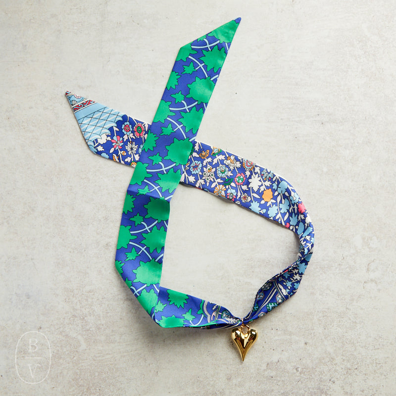 Virtue PUFF HEART ON SCARF NECKLACE Blue Ivy