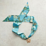 Virtue WHITE ORNATE FLOWER SCARF NECKLACE Blue Cherry Blossom