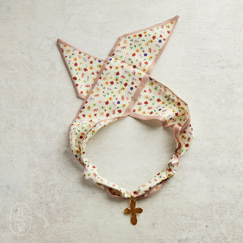 Virtue GOLD LONG TAIL CROSS SCARF NECKLACE Nude Micro Floral