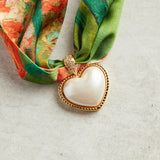 Virtue GOLD PUFF PEARL HEART SCARF NECKLACE