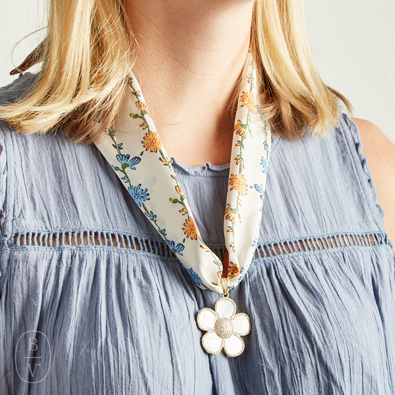 Virtue WHITE ORNATE FLOWER SCARF NECKLACE