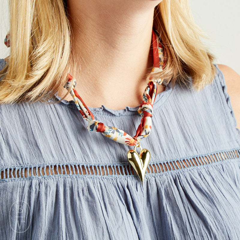 Virtue PUFF HEART ON SCARF NECKLACE