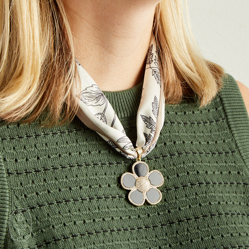 Virtue BLACK ORNATE FLOWER SCARF NECKLACE