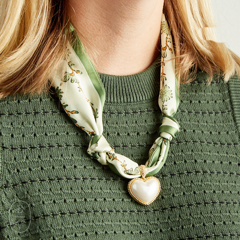Virtue GOLD PUFF PEARL HEART SCARF NECKLACE