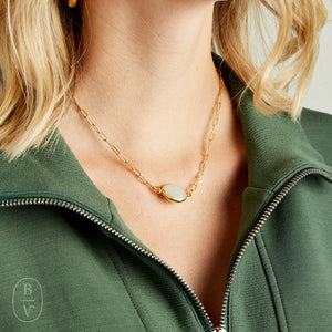 Virtue GOLD SMALL PAPERCLIP CHAIN PEARL BEZEL CONNECTOR NECKLACE