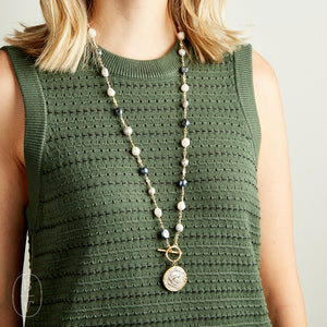 Virtue VINTAGE COIN PEARL ROSARY NECKLACE