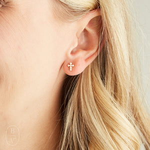 Virtue PEARL CROSS STUD EARRINGS