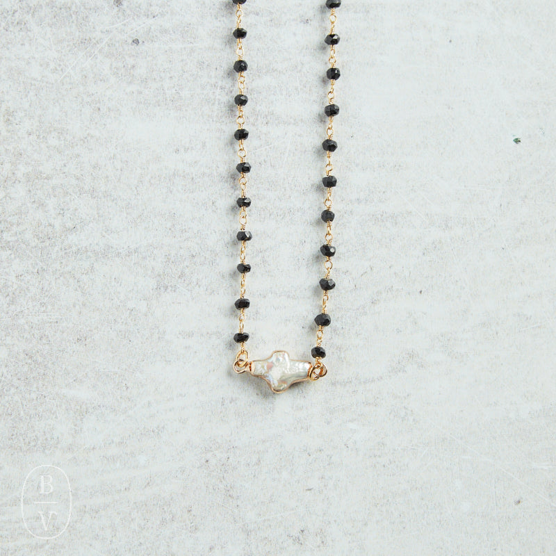 Virtue PEARL SIDEWAYS CROSS ROSARY NECKLACE Black