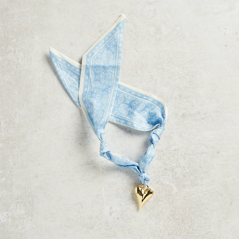 Virtue PUFF HEART ON SCARF NECKLACE Blue Paisley