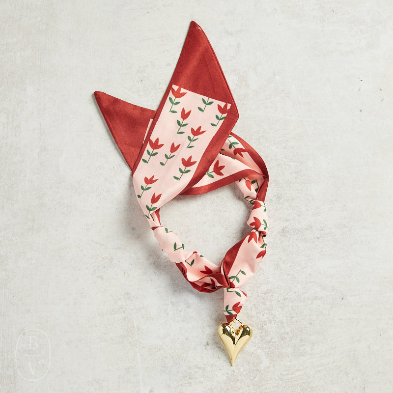 Virtue PUFF HEART ON SCARF NECKLACE Red Tulip