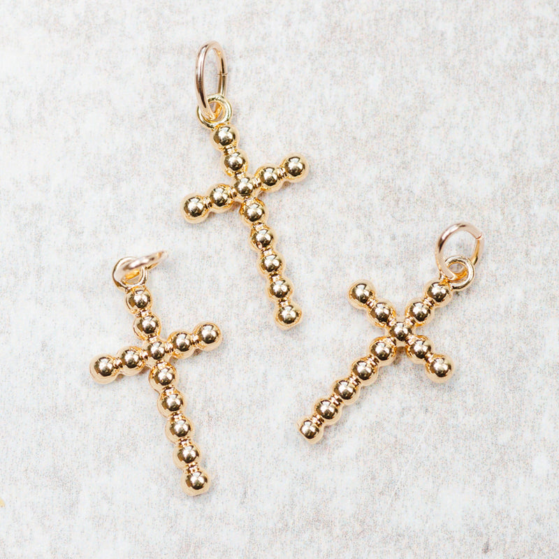 Farrah B Jewelry LARGE BEADED CROSS CHARM Gold