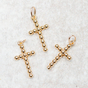 Farrah B Jewelry LARGE BEADED CROSS CHARM Gold
