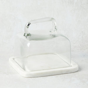 Creative Co-op GLASS CLOCHE WITH MARBLE BASE
