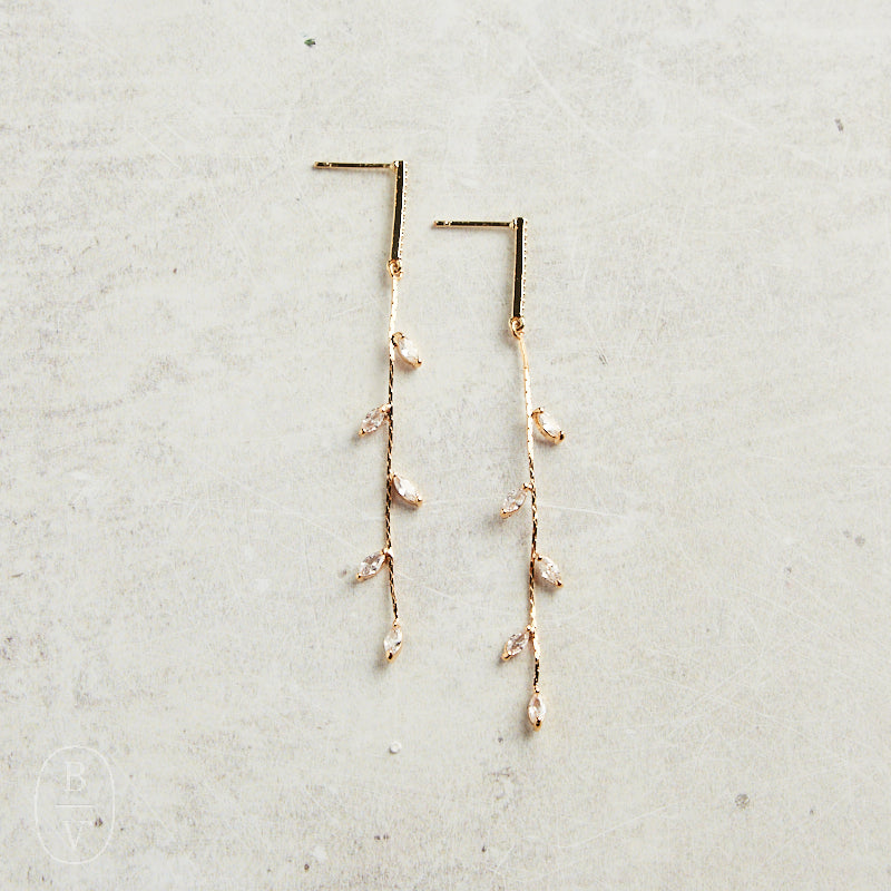 Virtue PAVE BAR POST RHINESTONE VINE LEAF EARRINGS