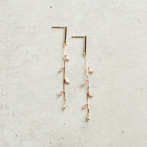 Virtue PAVE BAR POST RHINESTONE VINE LEAF EARRINGS