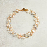Virtue PEARL ROSARY TRIPLE LAYER NECKLACE PLAIN Blush Mix Gold
