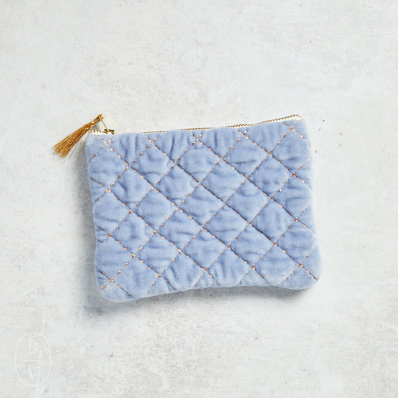 Creative Co-op METALLIC THREAD QUILTED COTTON VELVET POUCH Periwinkle