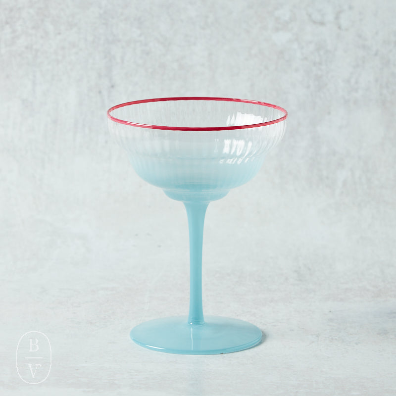 Creative Co-op OMBRE COLORED RIM COUPE GLASS Ocean Blue