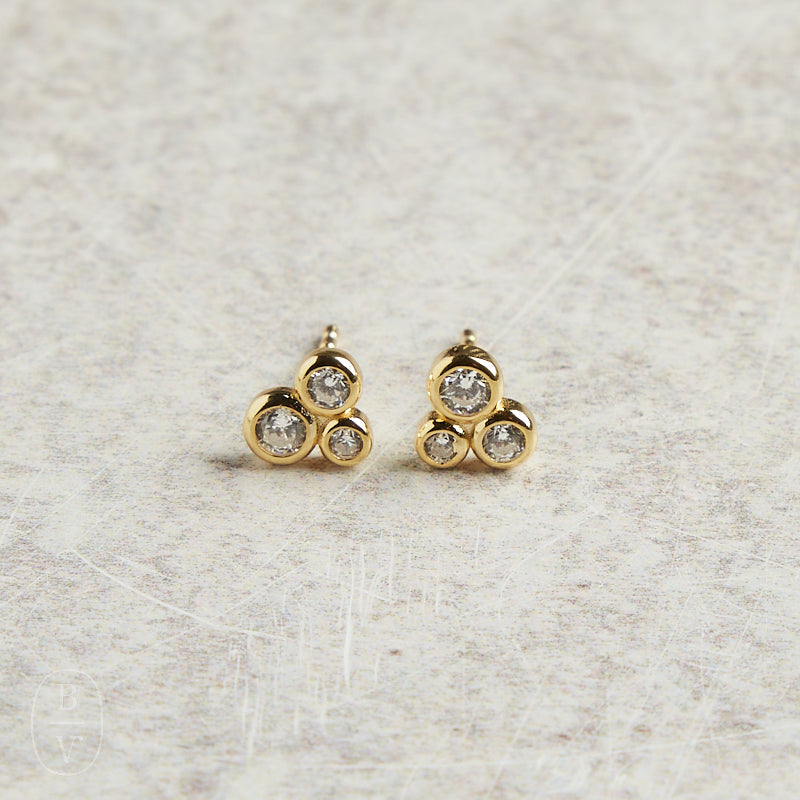 Elyssa Bass Designs THREE STONE MINI CZ EARRINGS Gold