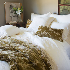Bella Notte Linens LINEN FLAT SHEET WITH COTTON LACE TRIM
