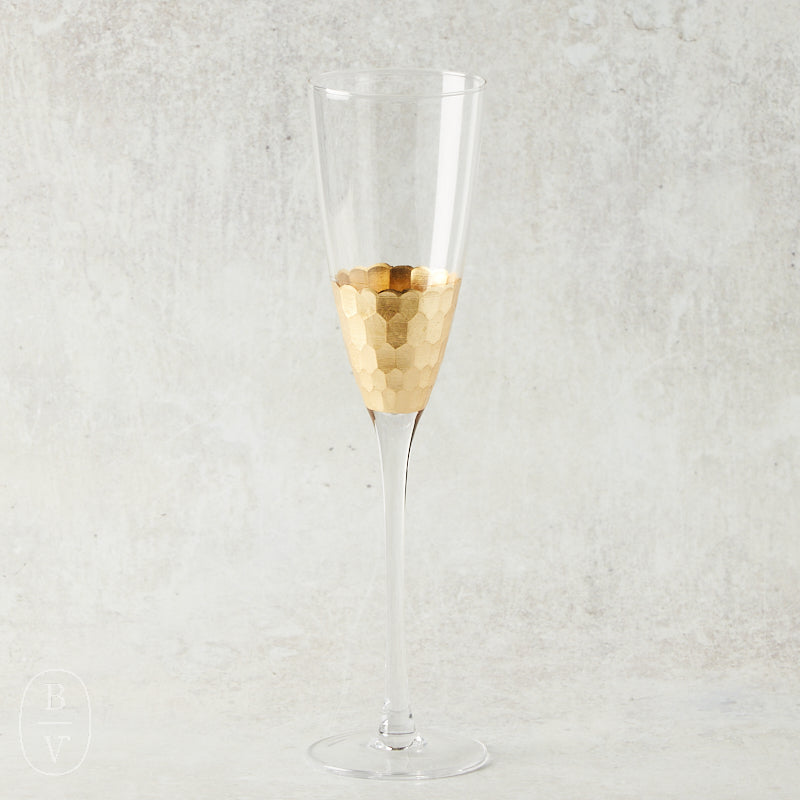 Zodax FEZ CUT GLASS CHAMPAGNE FLUTE Gold Leaf