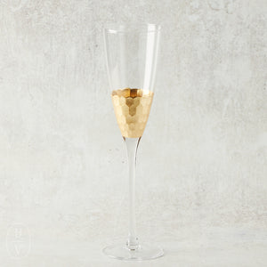 Zodax FEZ CUT GLASS CHAMPAGNE FLUTE Gold Leaf