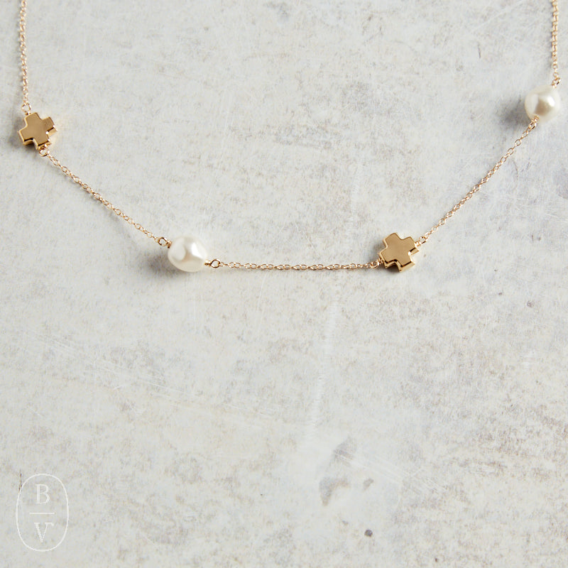 eNewton Design SIGNATURE CROSS ADMIRE SIMPLICITY CHAIN CHOKER Pearl 15