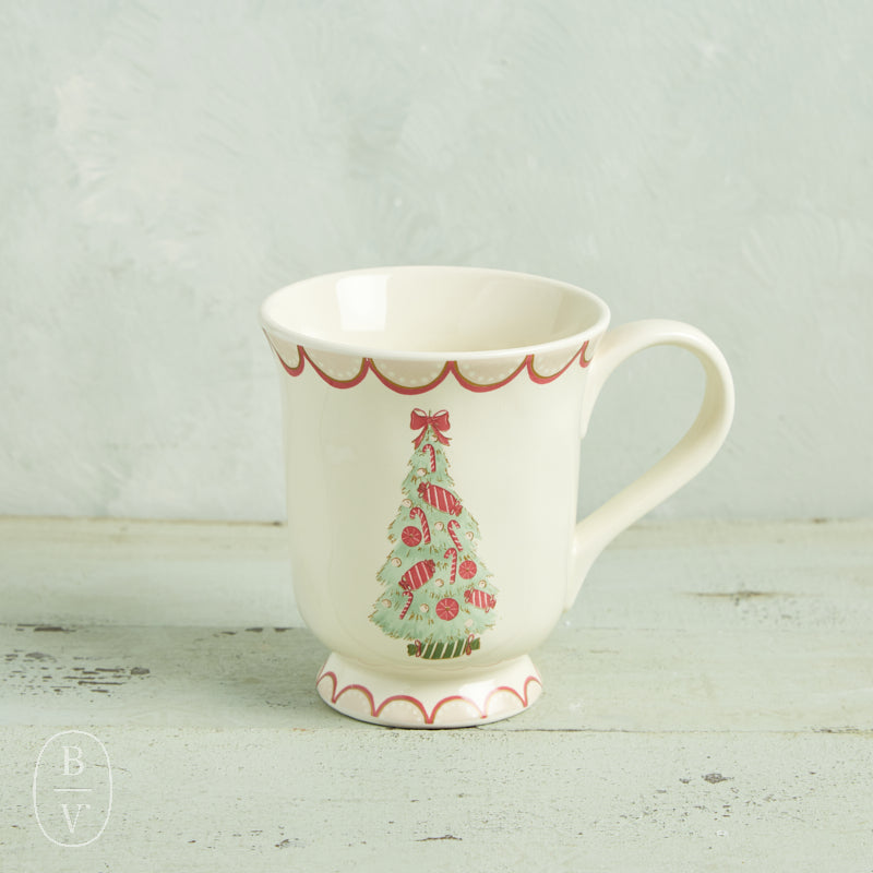 Creative Co-op CHRISTMAS TREE STONEWARE MUG Green Tree with Candy