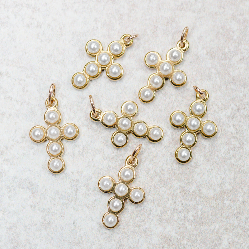 Farrah B Jewelry GOLD PEARL CROSS CHARM Gold