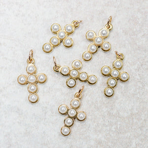 Farrah B Jewelry GOLD PEARL CROSS CHARM Gold