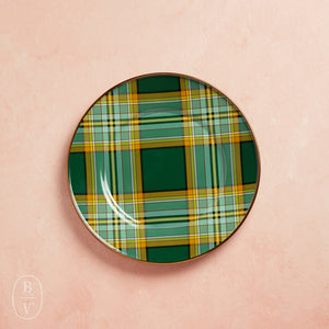 MacKenzie-Childs ENAMEL DESSERT PLATE Tartan Green