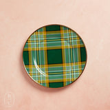 MacKenzie-Childs ENAMEL DESSERT PLATE Tartan Green