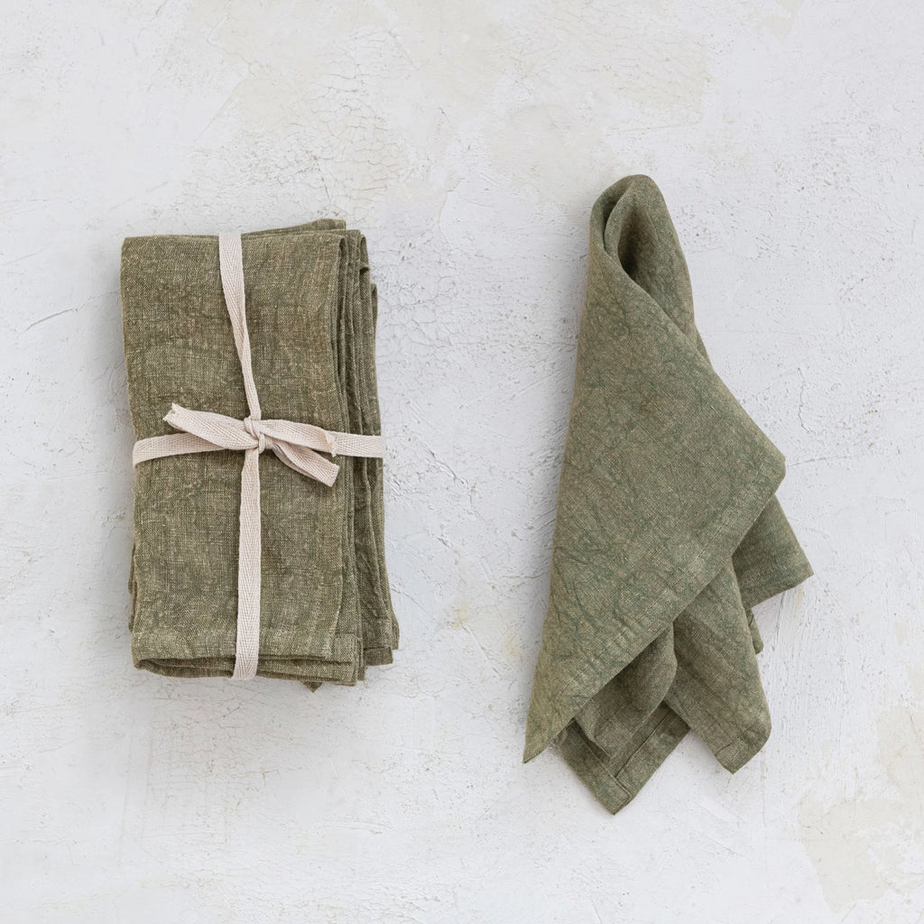 Creative Co-op STONEWASHED LINEN NAPKINS SET OF 4 Olive