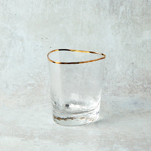Zodax APERITIVO TRIANGULAR DOUBLE OLD FASHIONED GLASS Clear Gold Rim