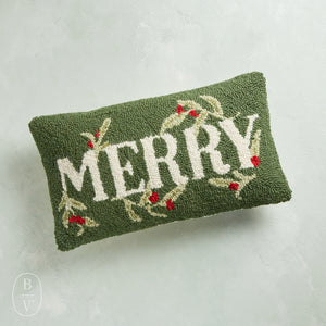 Peking Handicraft HOLIDAY MERRY HOOKED PILLOW