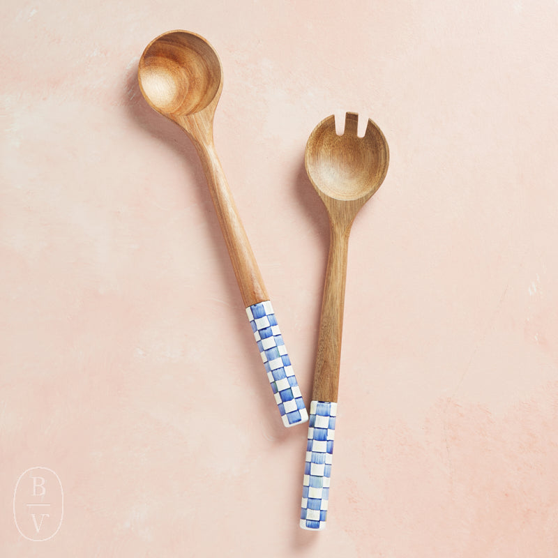 MacKenzie-Childs WOOD SALAD SERVERS Royal Check