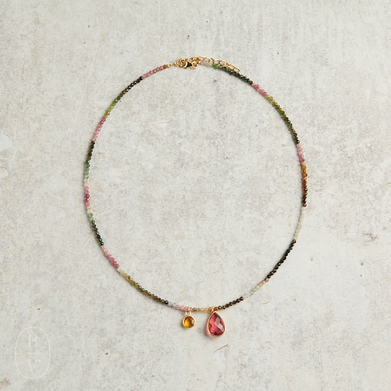 Elyssa Bass Designs PINK QUARTZ CITRINE BEADED CHARM NECKLACE