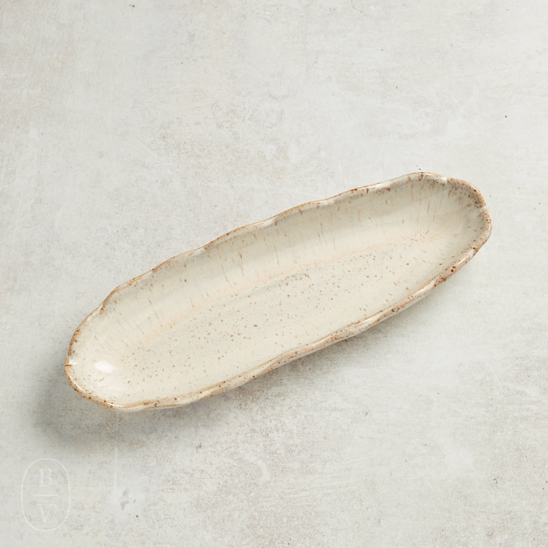 Etta B Pottery FLIRTY EDGE OLIVE DISH Chantilly Cream