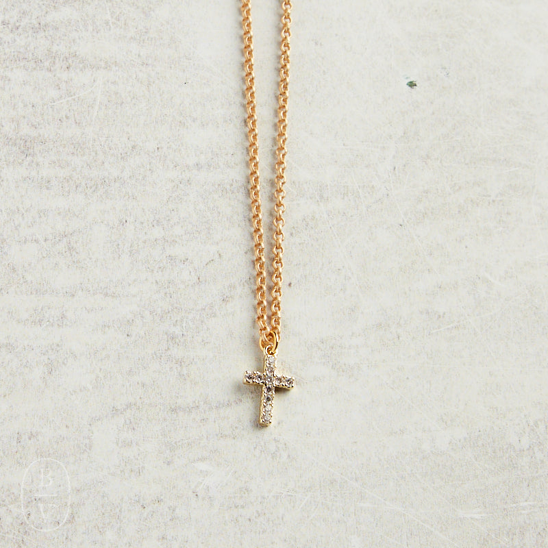 Virtue CZ CROSS GOLD MINI ROLO CHAIN NECKLACE Gold