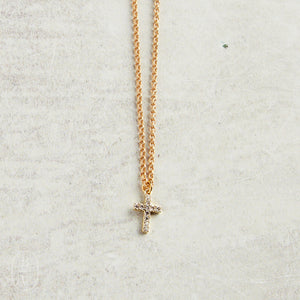 Virtue CZ CROSS GOLD MINI ROLO CHAIN NECKLACE Gold