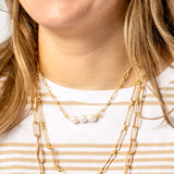 Virtue LARGE PAPERCLIP CHAIN TRIPLE PEARL NECKLACE