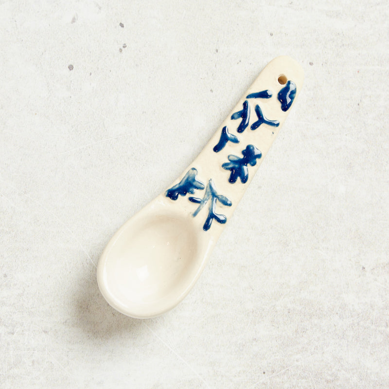 Creative Co-op HAND PAINTED STONEWARE SPOON Blue