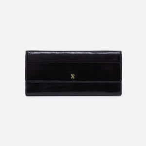 Hobo JILL LARGE TRIFOLD WALLET - SPRING 24 Black Polished Leather