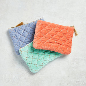 Creative Co-op METALLIC THREAD QUILTED COTTON VELVET POUCH